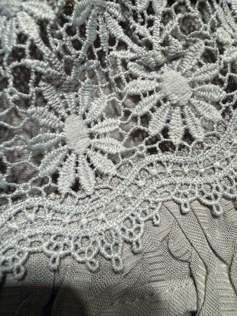 Heyson Light Gray Ruffled Lace Yoke Button-Front Women's Top size medium nwt - Picture 5 of 8